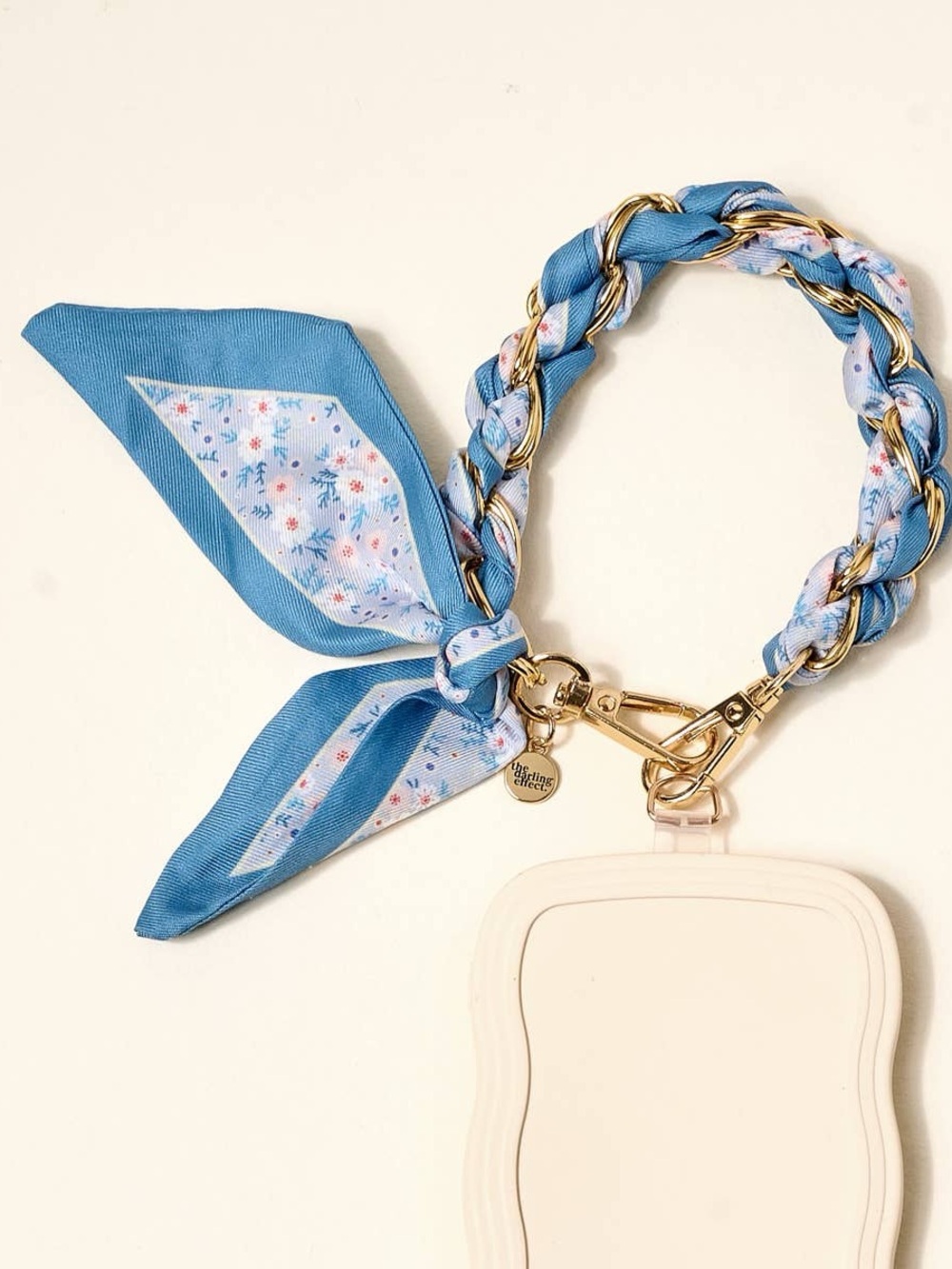 Blue Floral Braided Scarf Wristlet Key & Card Holder